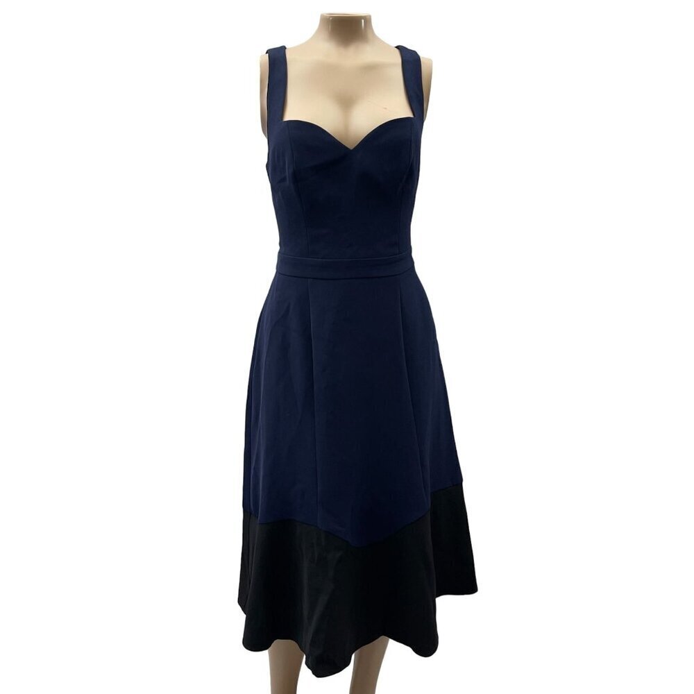 Harlyn Sleeveless Colorblock‎ Midi Dress A-Line Sweetheart Neckline Blue Black S
